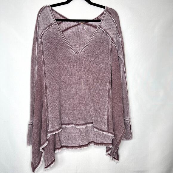 Free People Women’s Hankercheif V-neck Flowy Waffle Knit Top XS Maroon - Picture 1 of 11